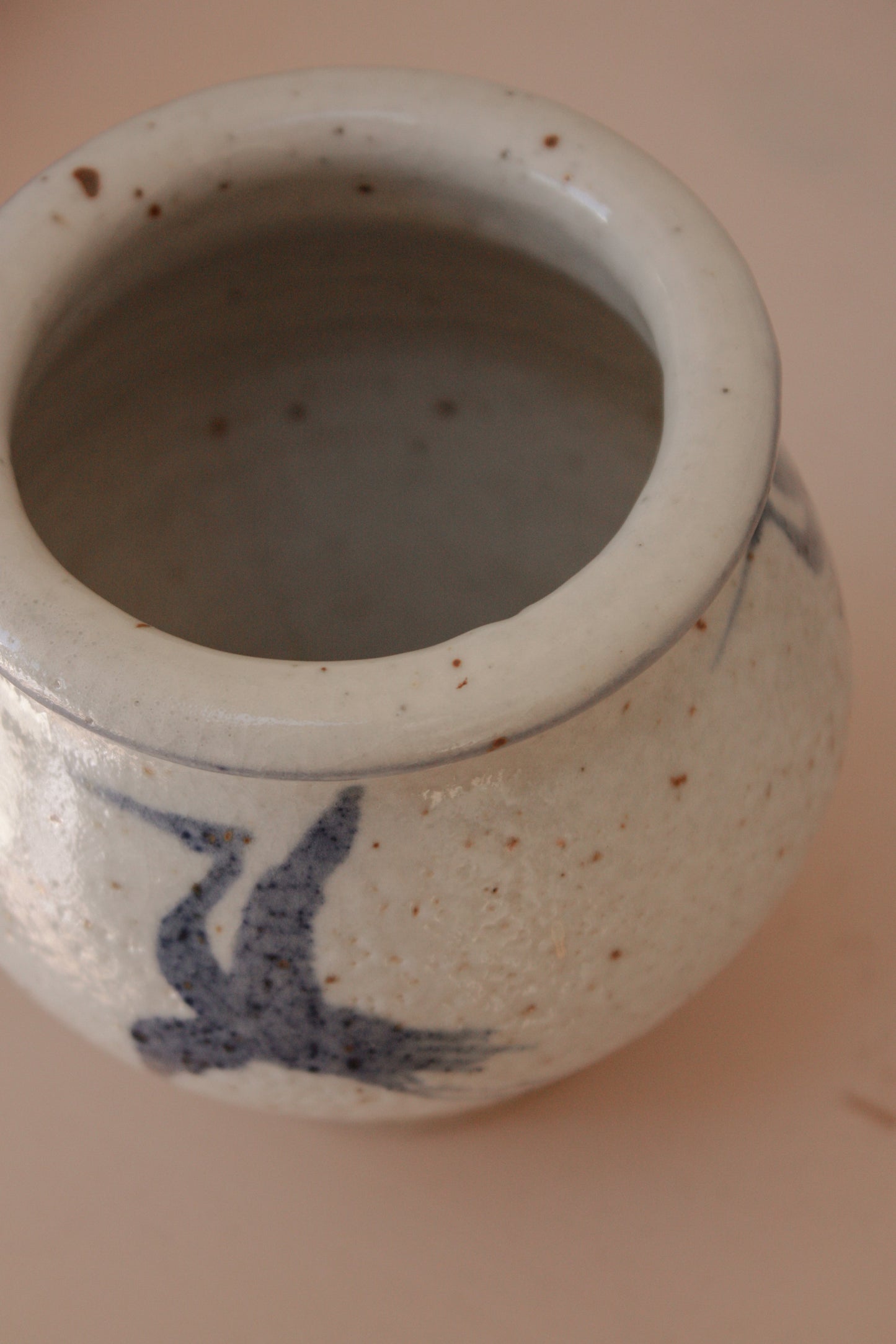 Handpainted Crane studio pottery vessel