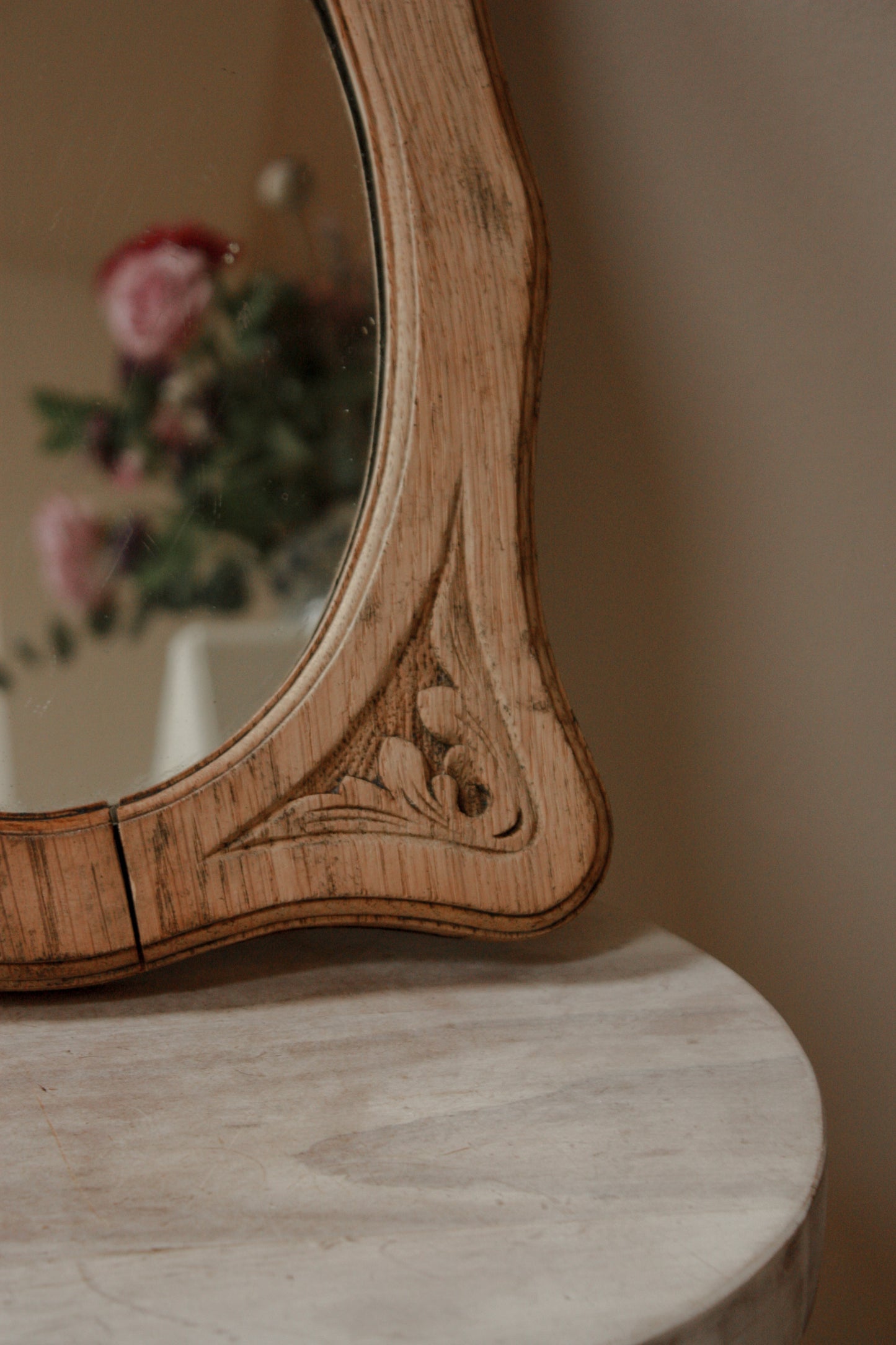 Vintage hand carved wooden mirror