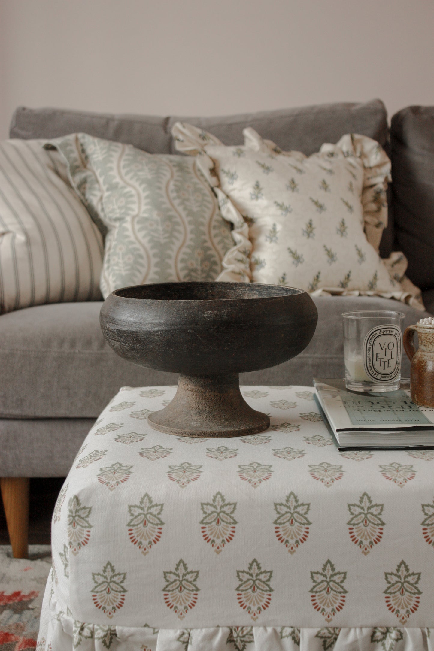 Vintage hand formed wooden pedestal bowl