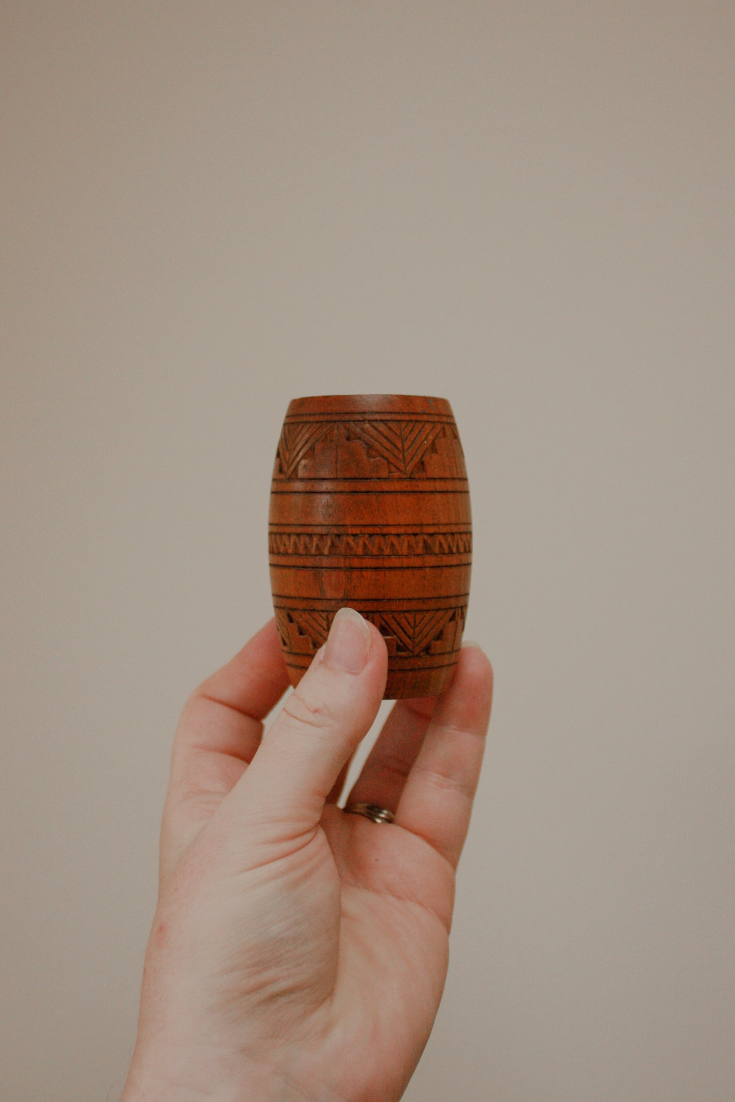Vintage carved wooden match pot