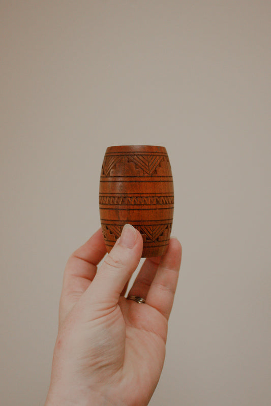Vintage carved wooden match pot