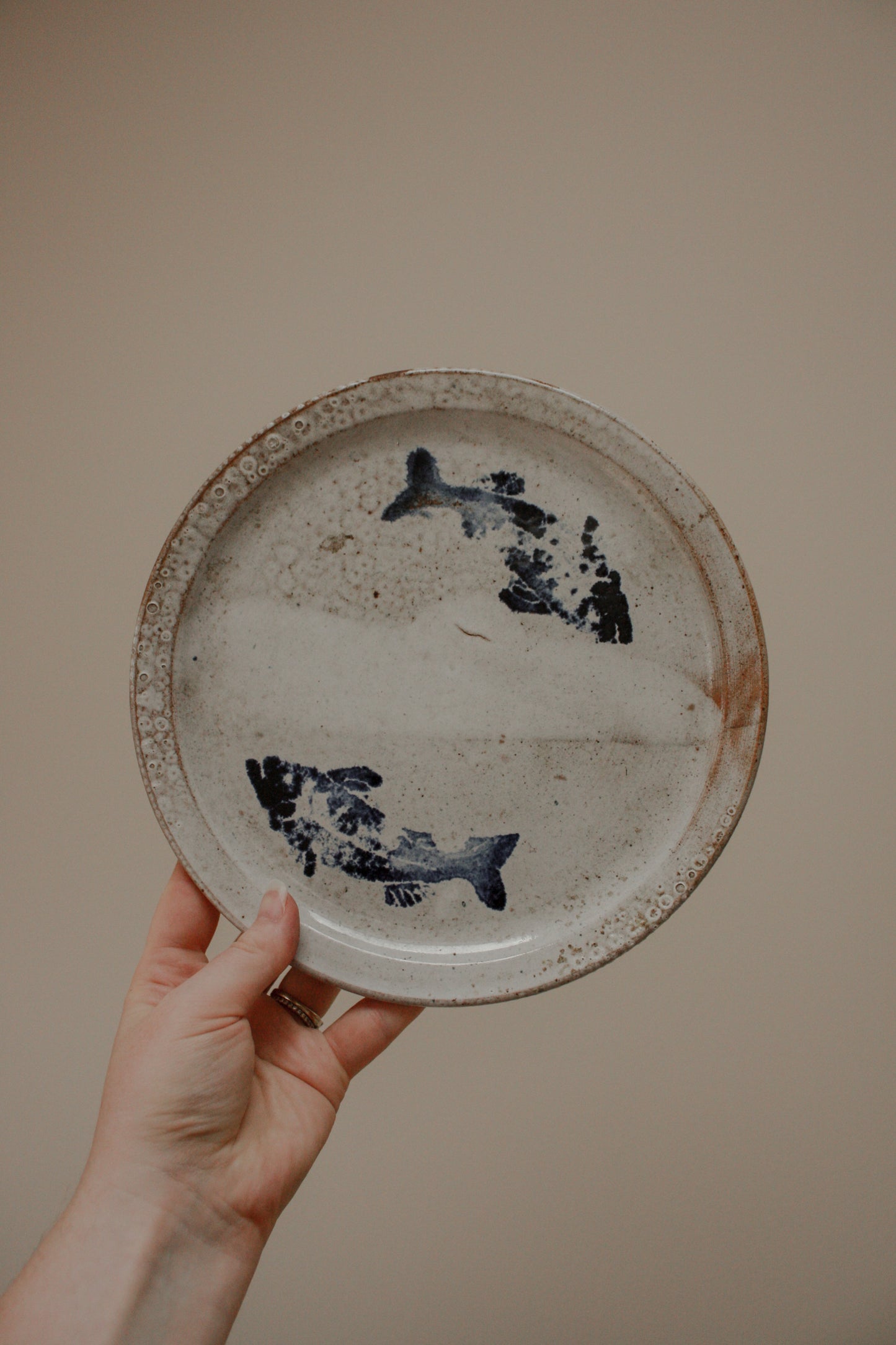 Vintage studio pottery fish plate - Rob Bibby