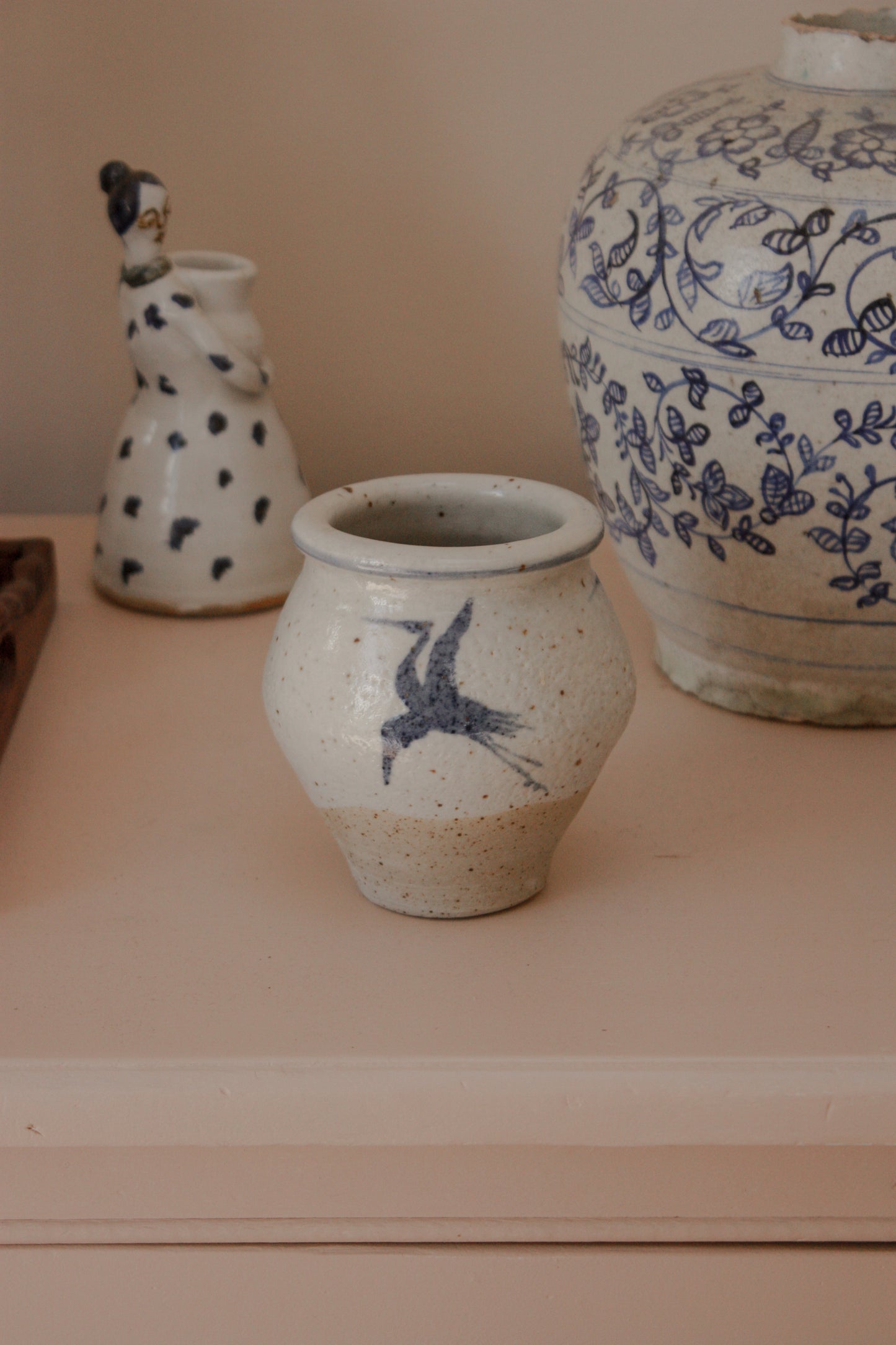 Handpainted Crane studio pottery vessel