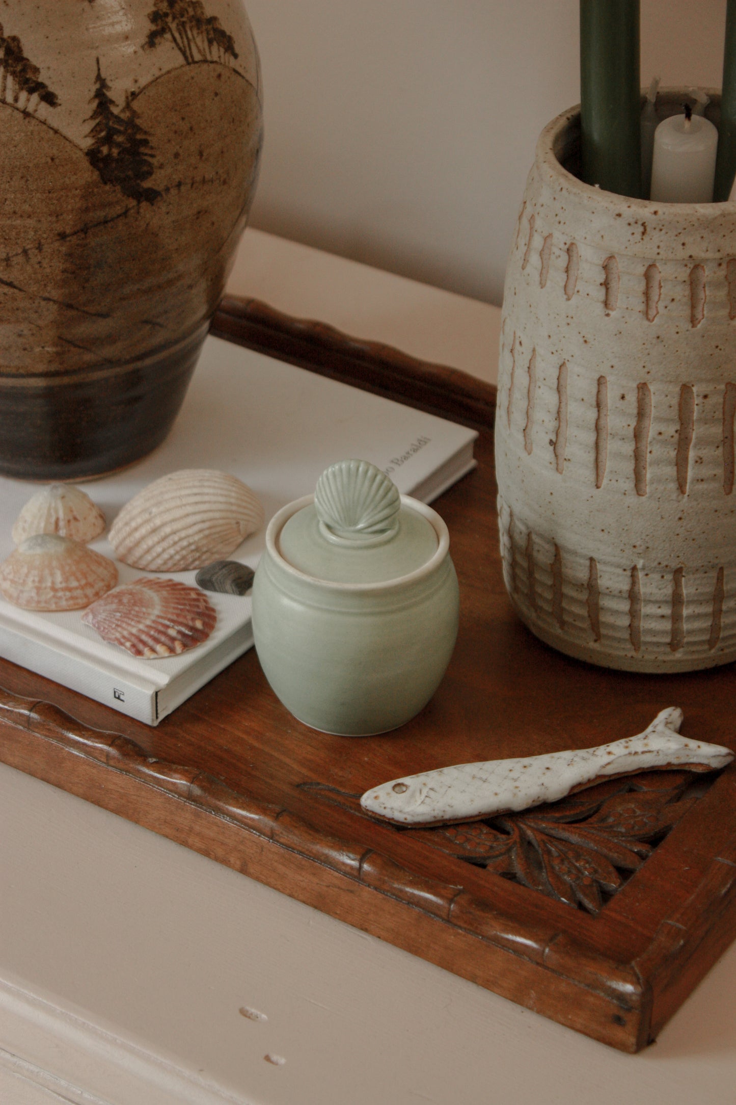 Vintage studio pottery shell pot