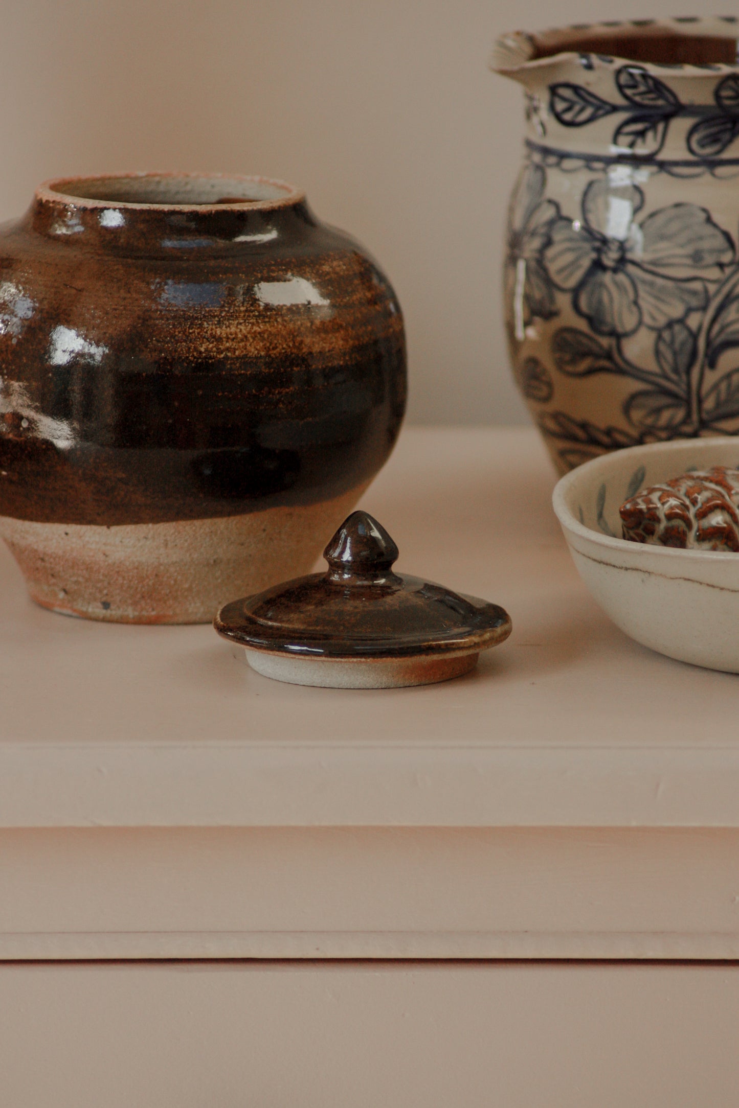 Vintage studio pottery lidded urn pot