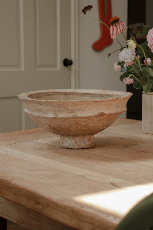 Vintage papier mache bowl with hand painted details