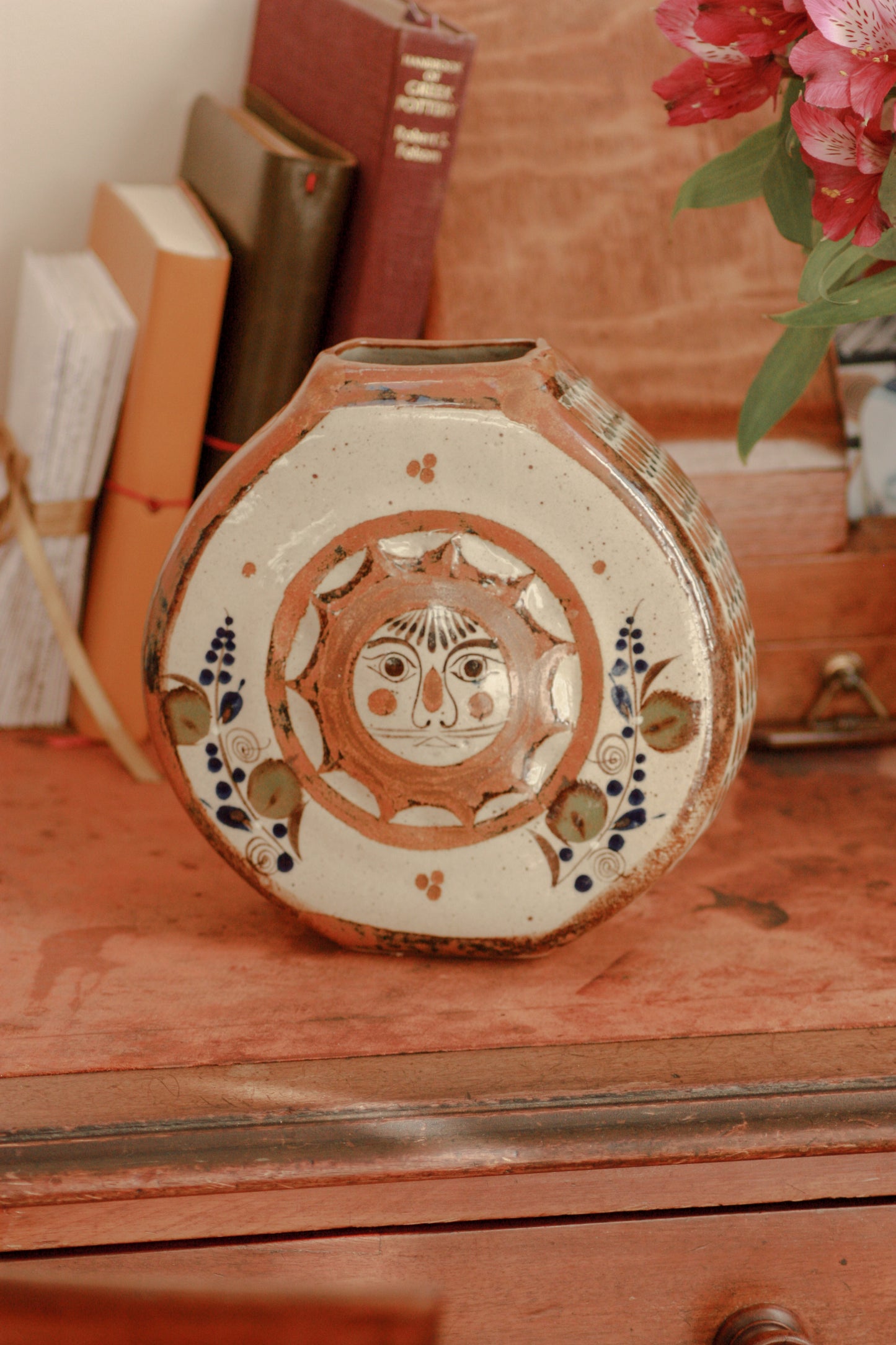 Vintage Mexican Tonala celestial vase - sun & moon