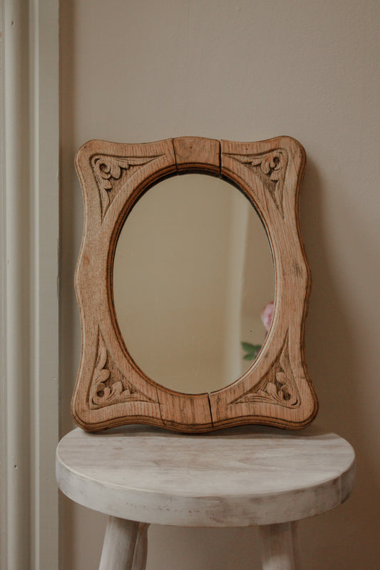 Vintage hand carved wooden mirror