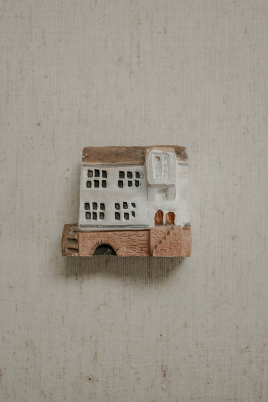 Vintage naive hand-painted clay house sculpture