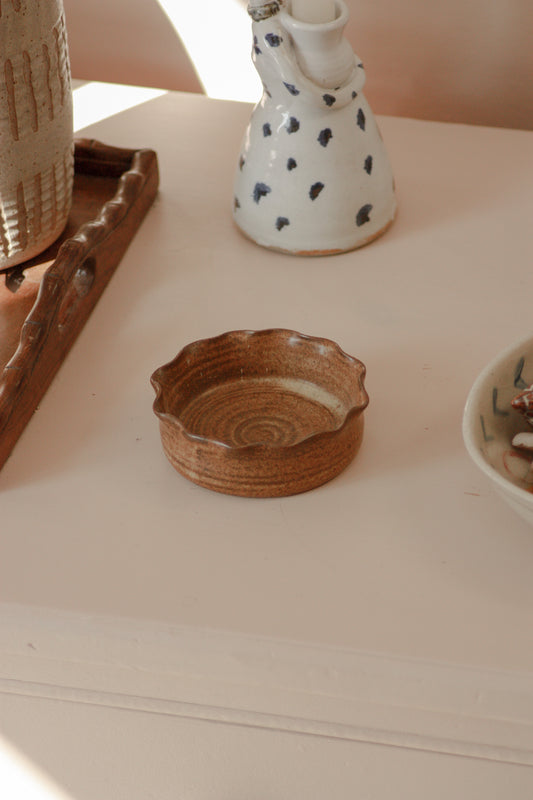 Vintage studio pottery ruffle rim dish