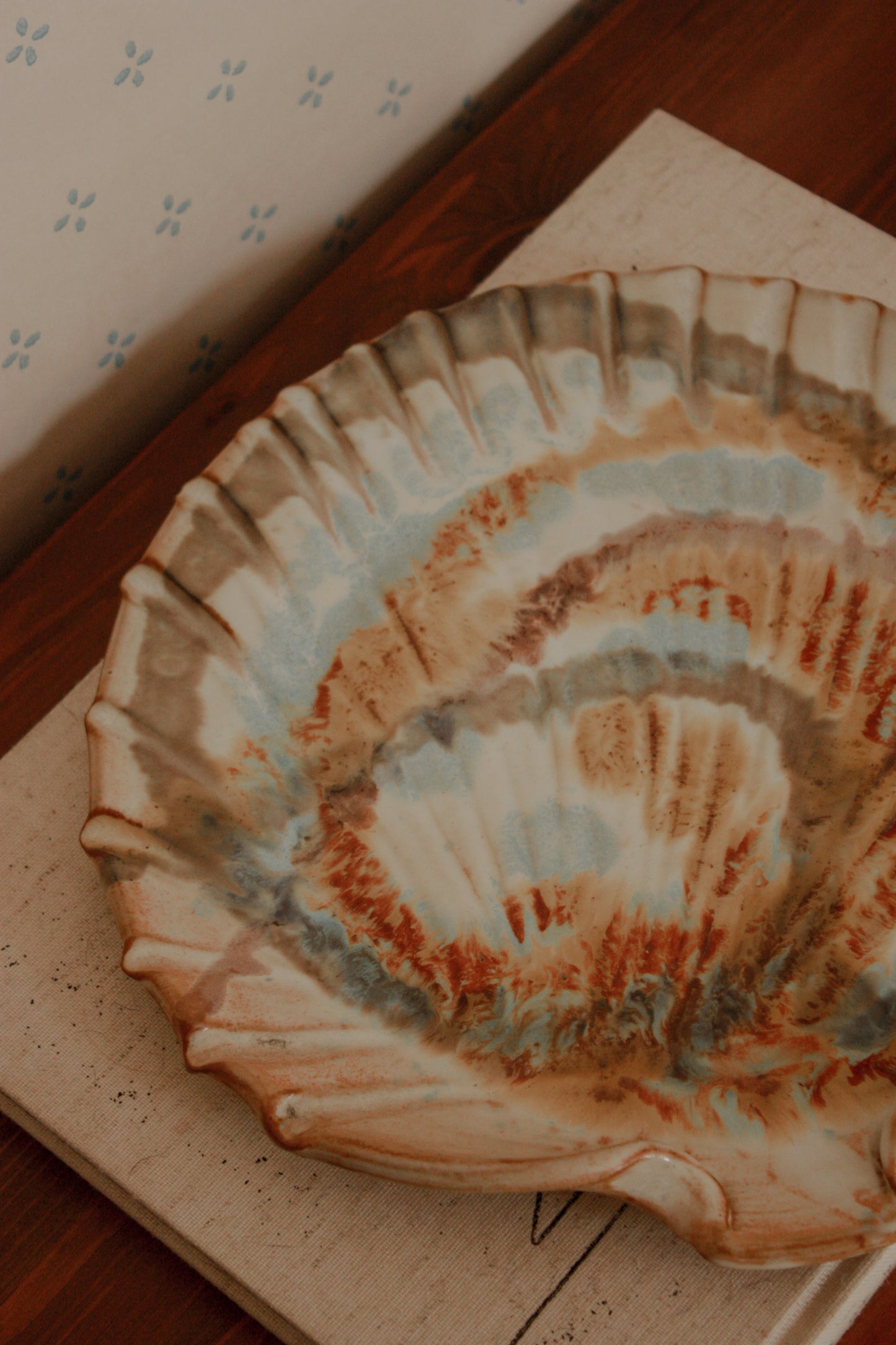 Vintage art pottery terracotta shell dish