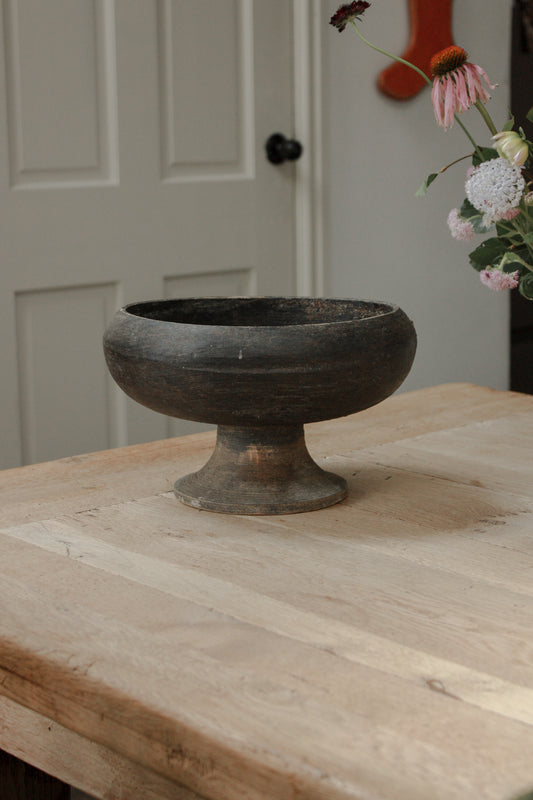 Vintage hand formed wooden pedestal bowl