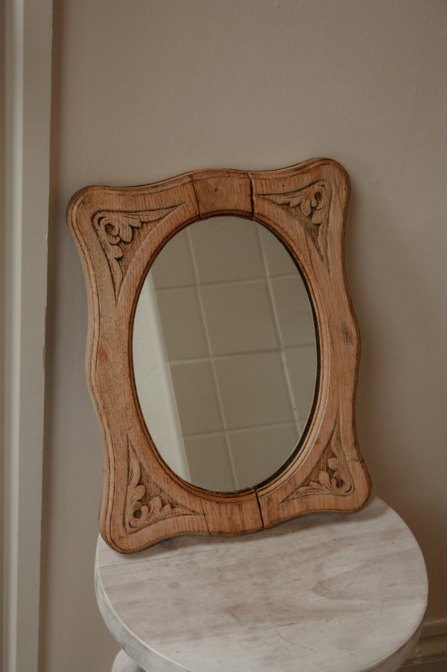 Vintage hand carved wooden mirror