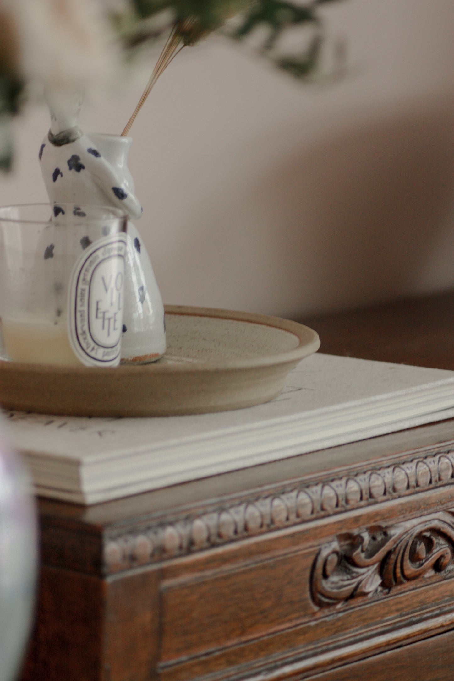 Studio pottery hand thrown dish with neutral glaze