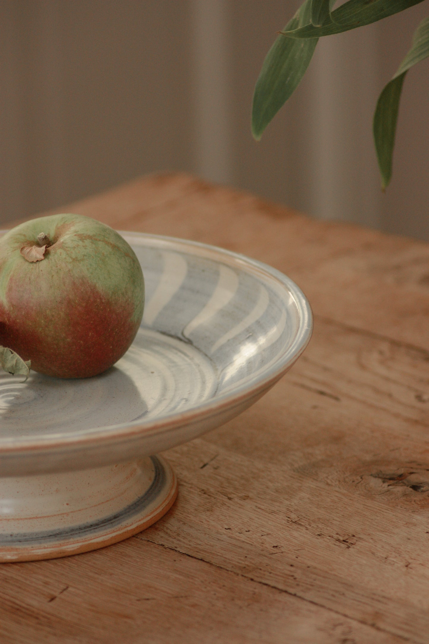 Studio pottery blue and white cake / fruit stand