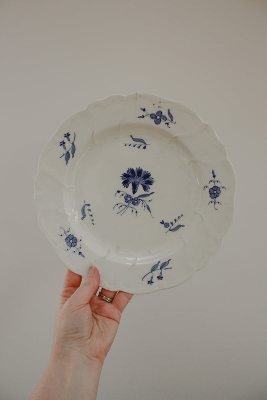 Antique hand painted blue and white plate