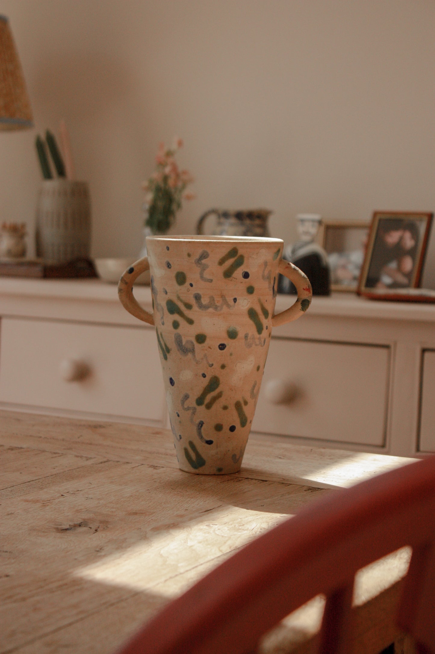Vintage hand painted studio pottery trophy vase