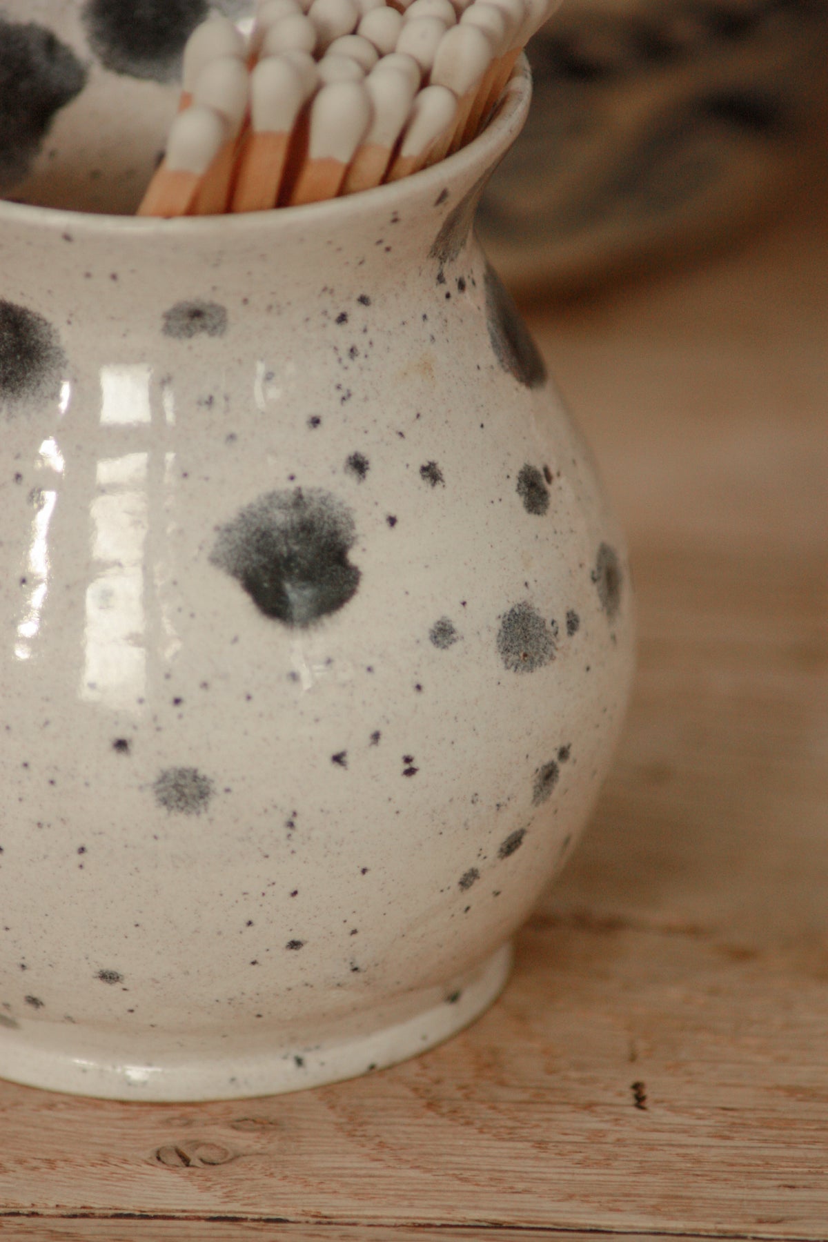 Contemporary art pottery blue and white splatter pot