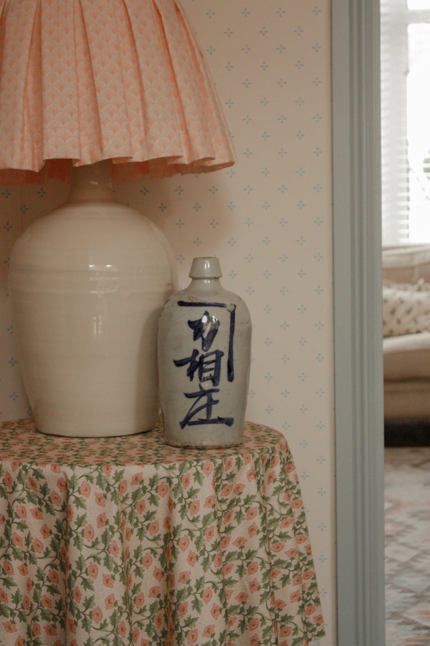 Vintage Japanese Saki bottle - blue lettering