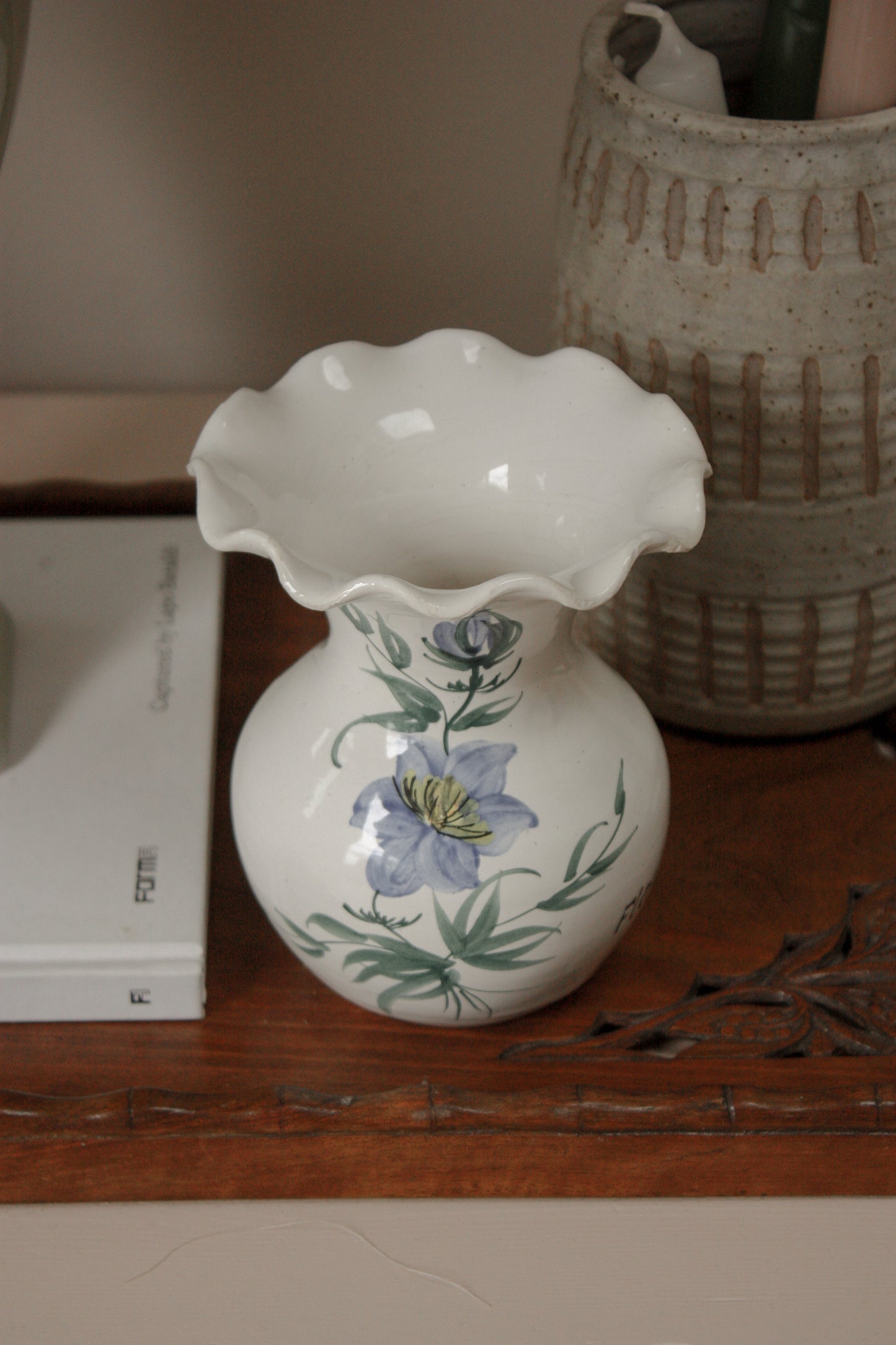 Vintage hand painted French ruffle rim pot