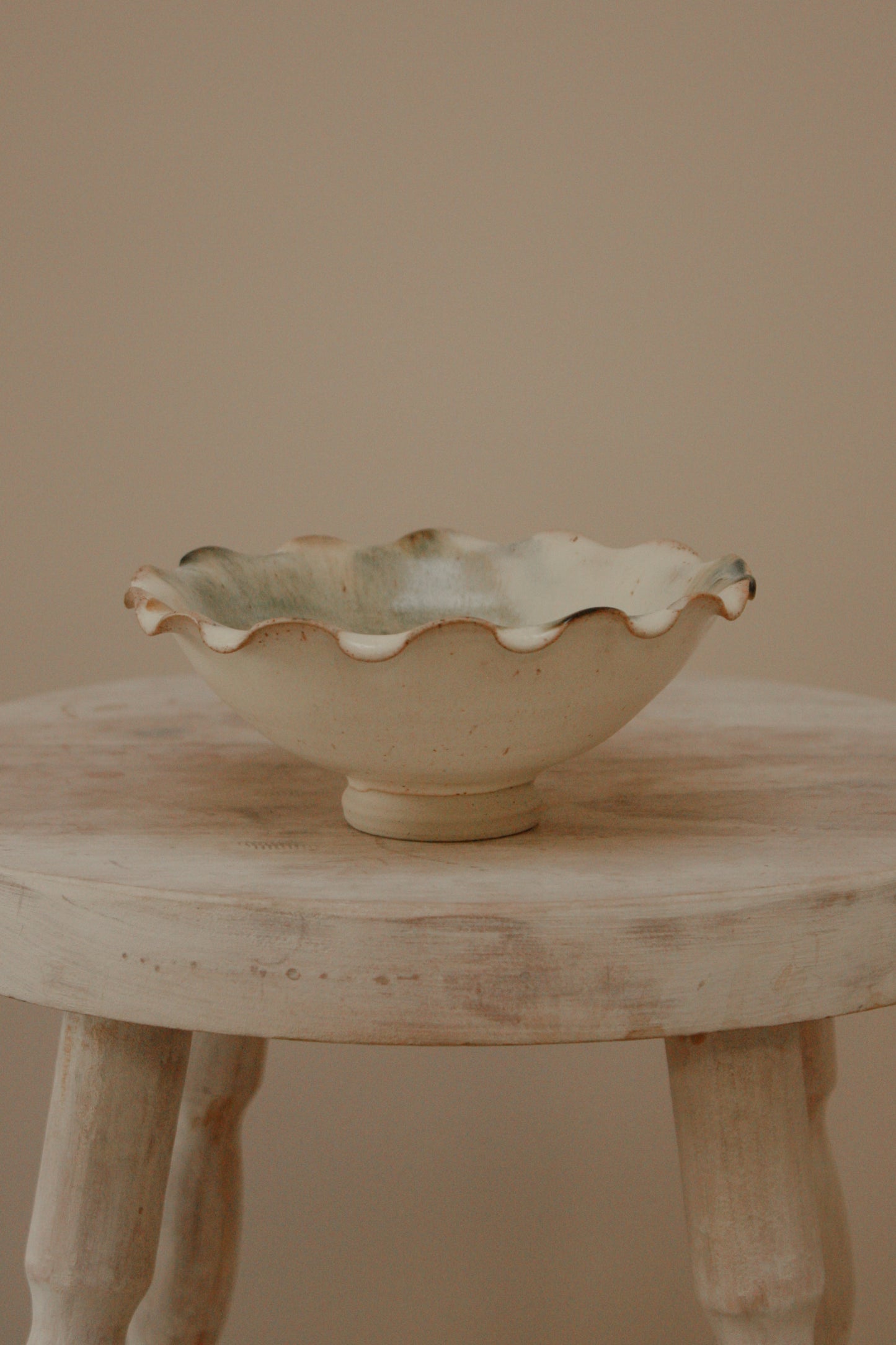 Studio pottery ruffle rim bowl