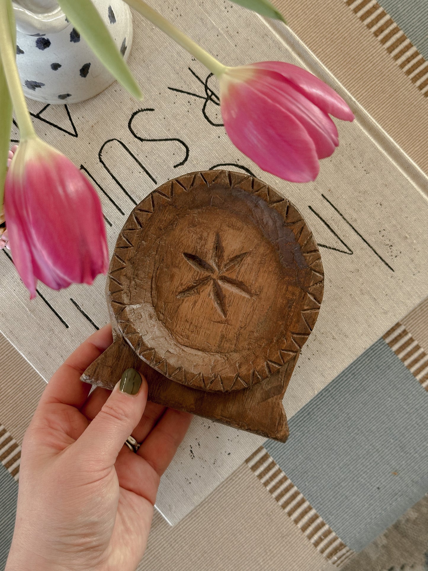 Vintage hand carved wooden dish