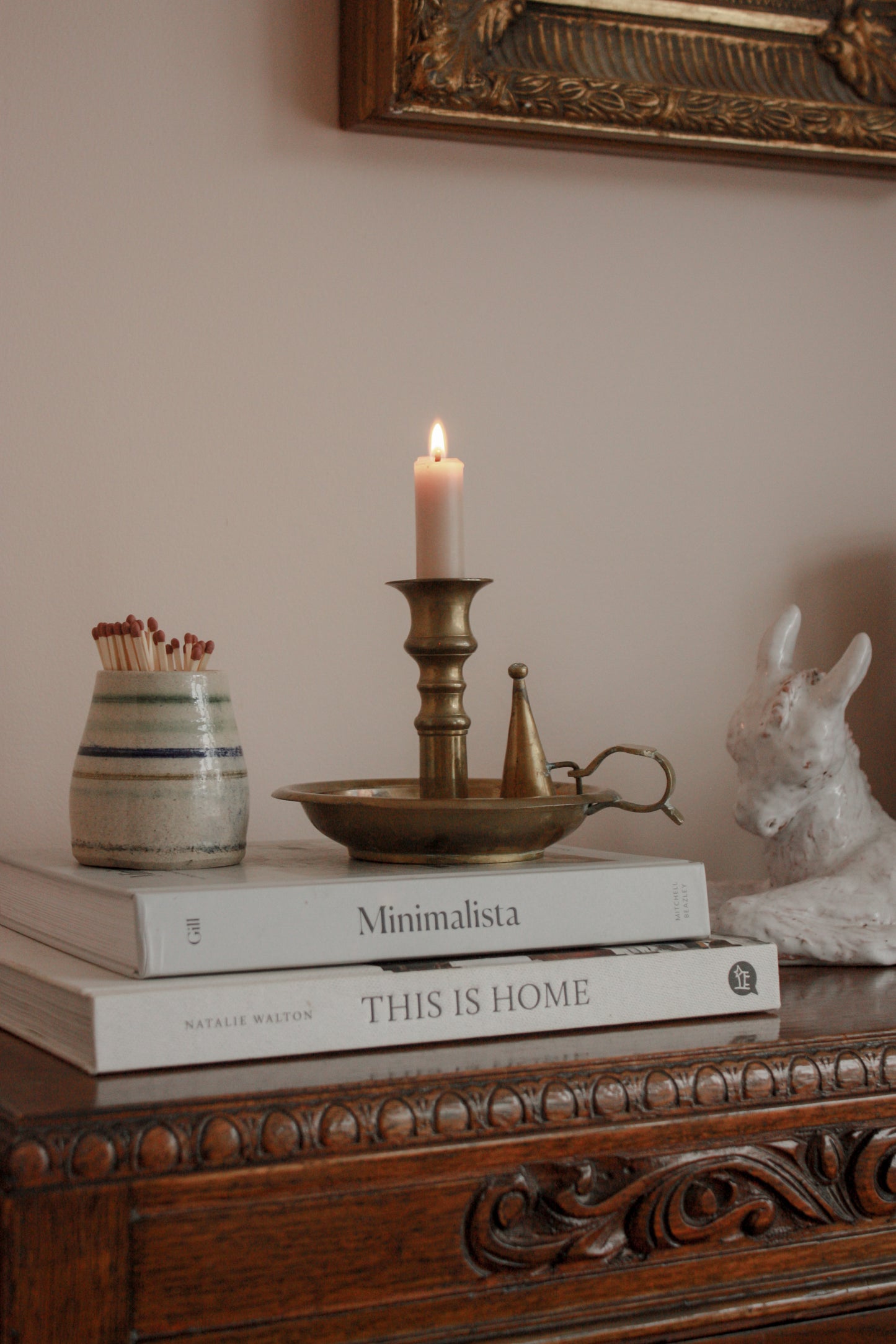 Large vintage brass candleholder with snuffer