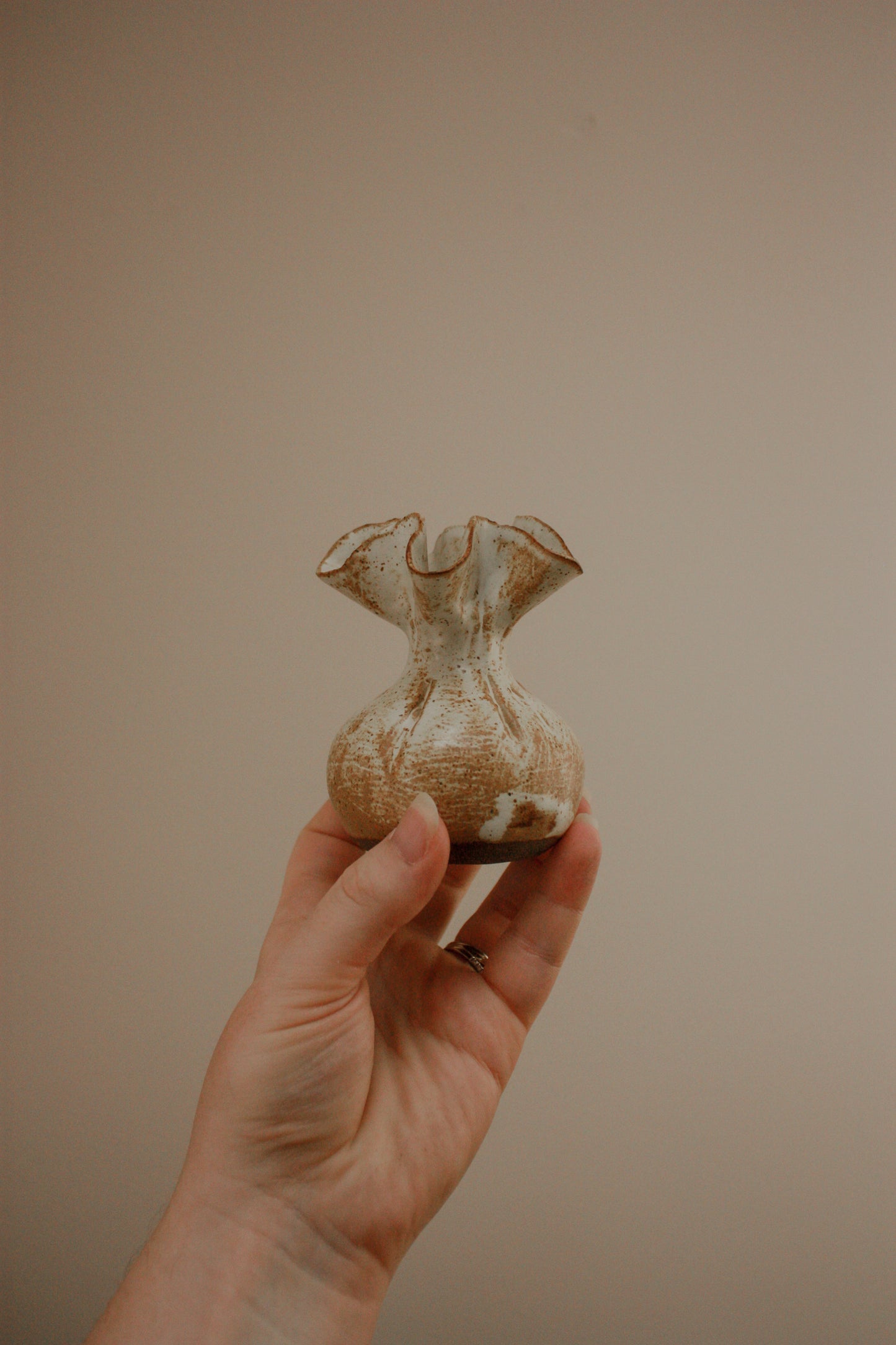 Pair vintage sculptural ruffle rim bud vases