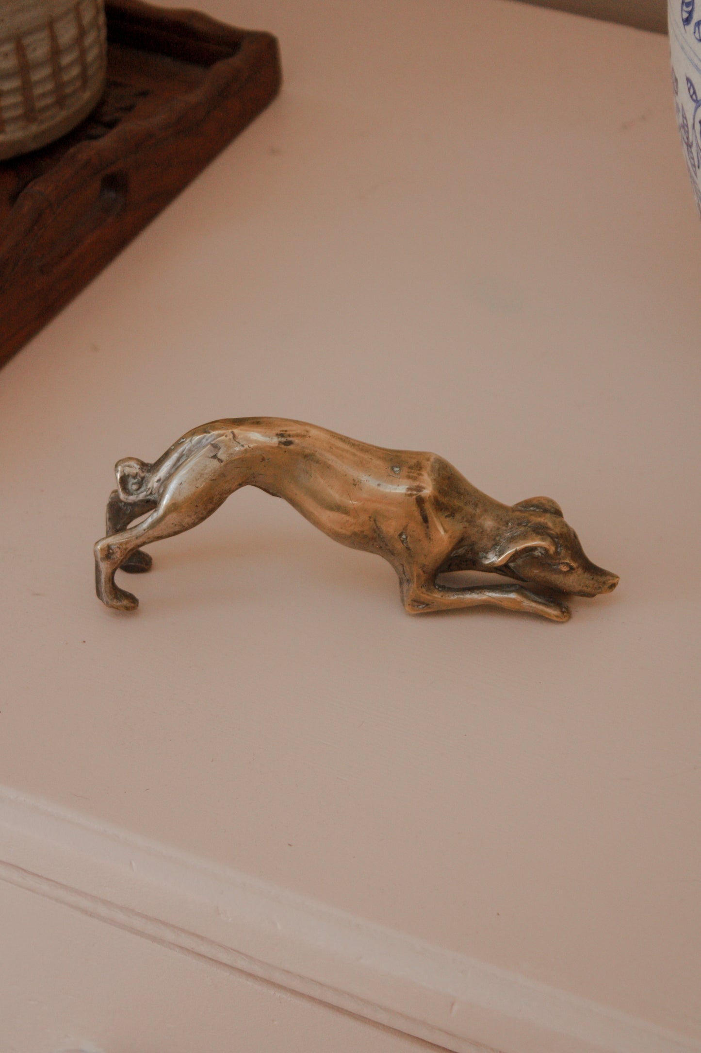 Vintage sculptural brass greyhound - playful