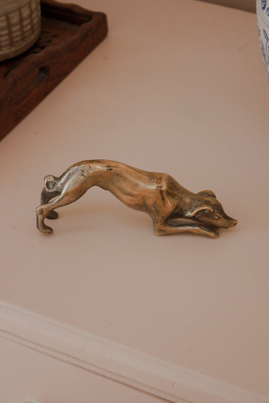 Vintage sculptural brass greyhound - playful