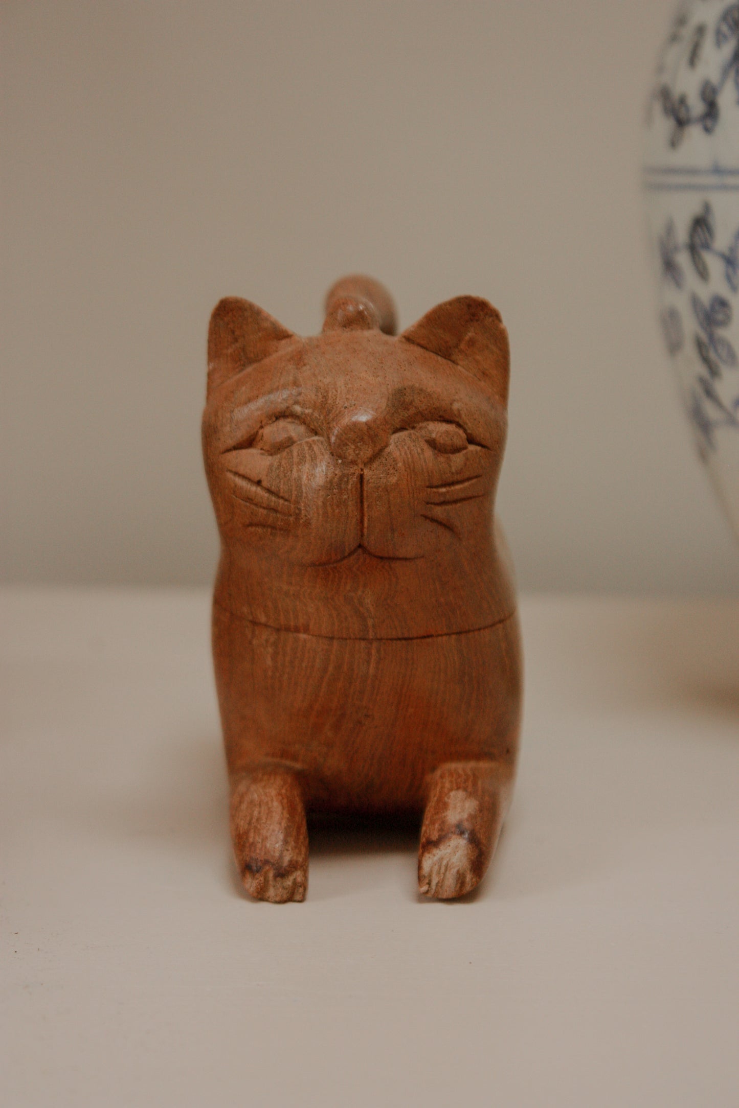 Vintage folk art carved cat box