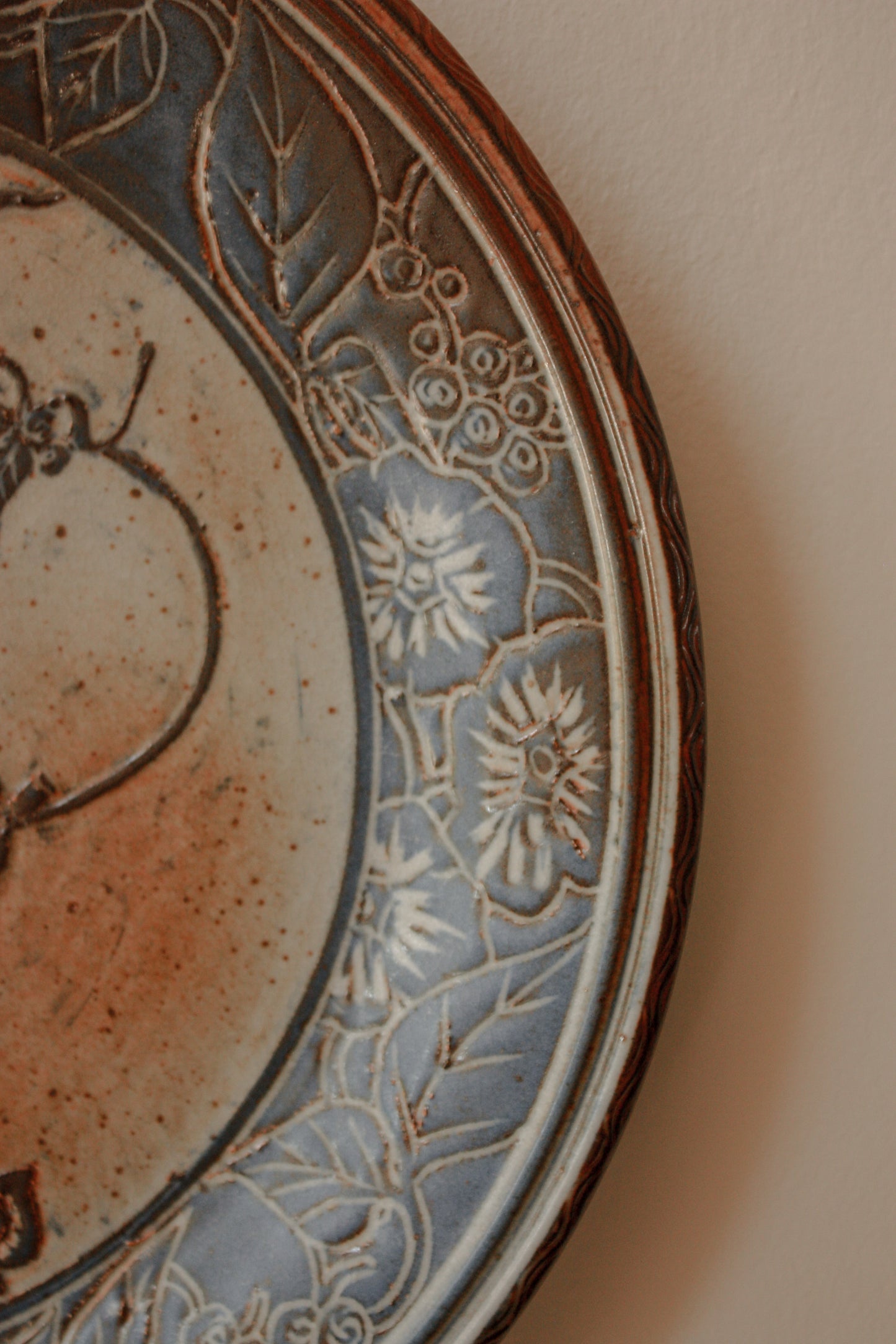 Vintage large art pottery floral wall plate