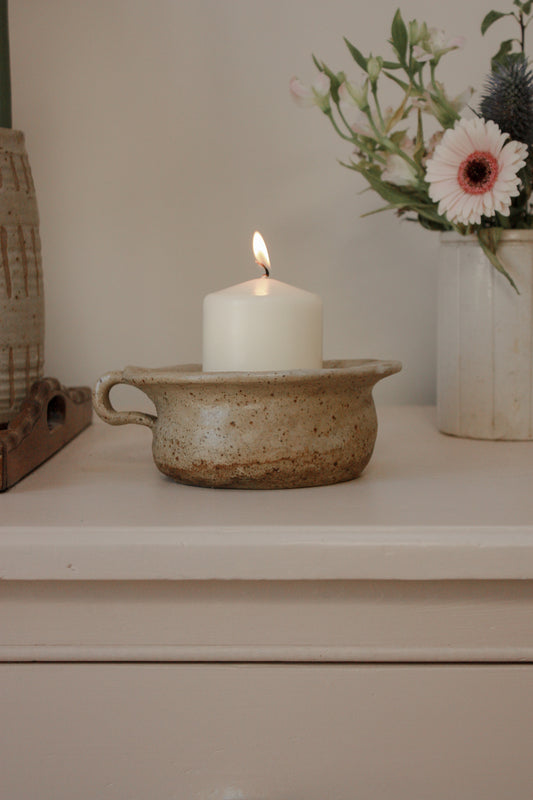 Vintage naive art pottery pot / candle holder
