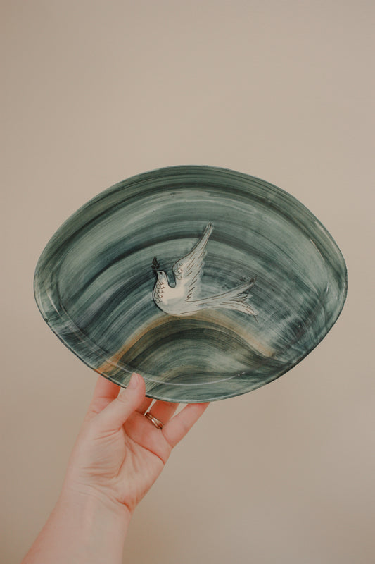 Vintage hand painted art pottery plate - dove