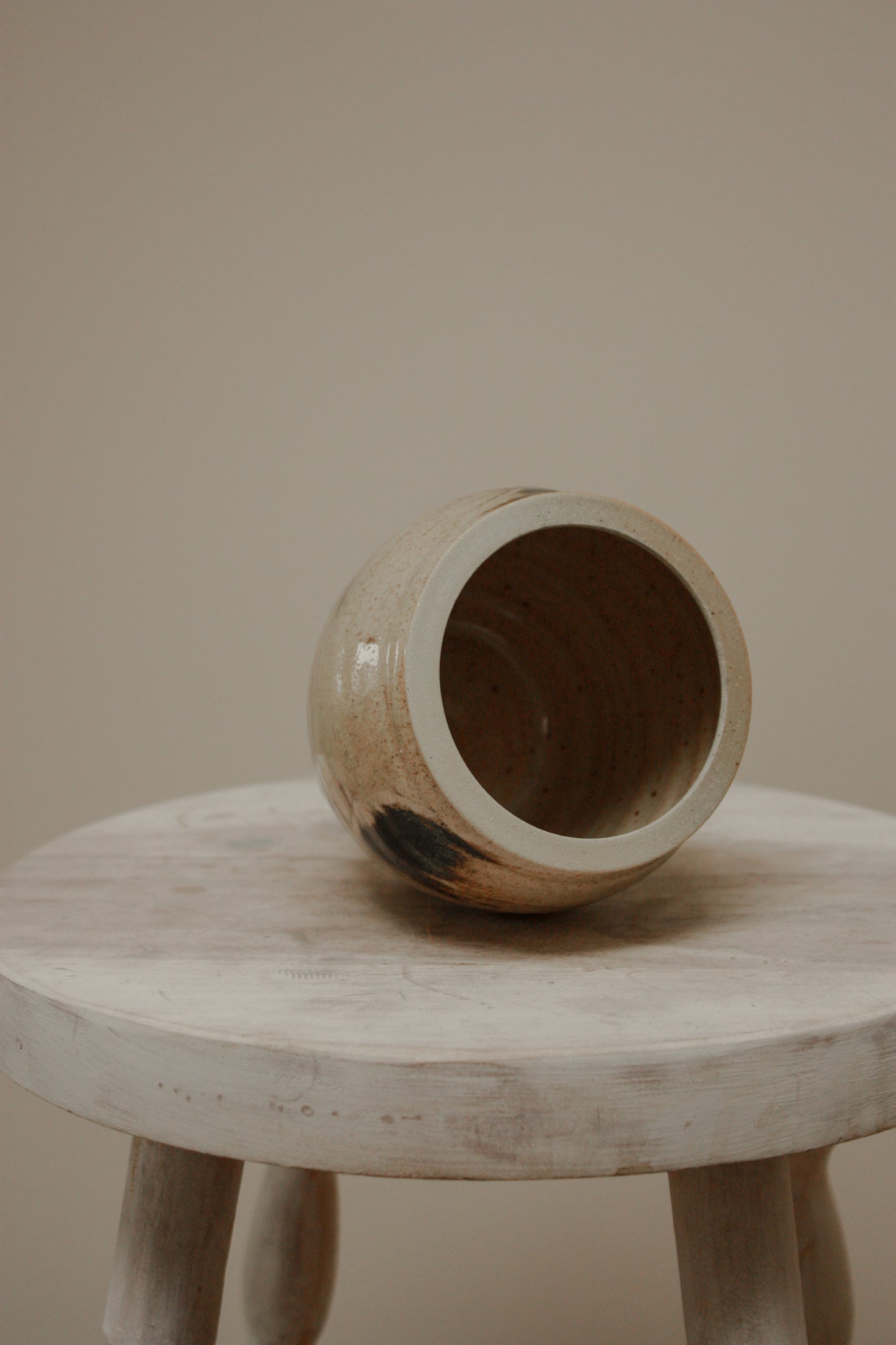 Studio pottery lidded pot with brushed watercolour design