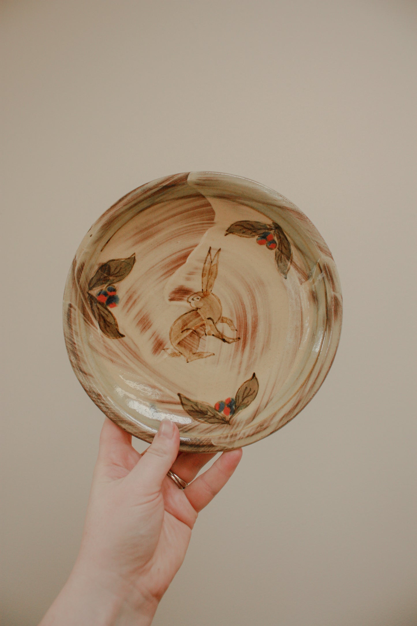 Vintage hand painted plate - hare and berries