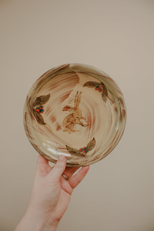 Vintage hand painted plate - hare and berries