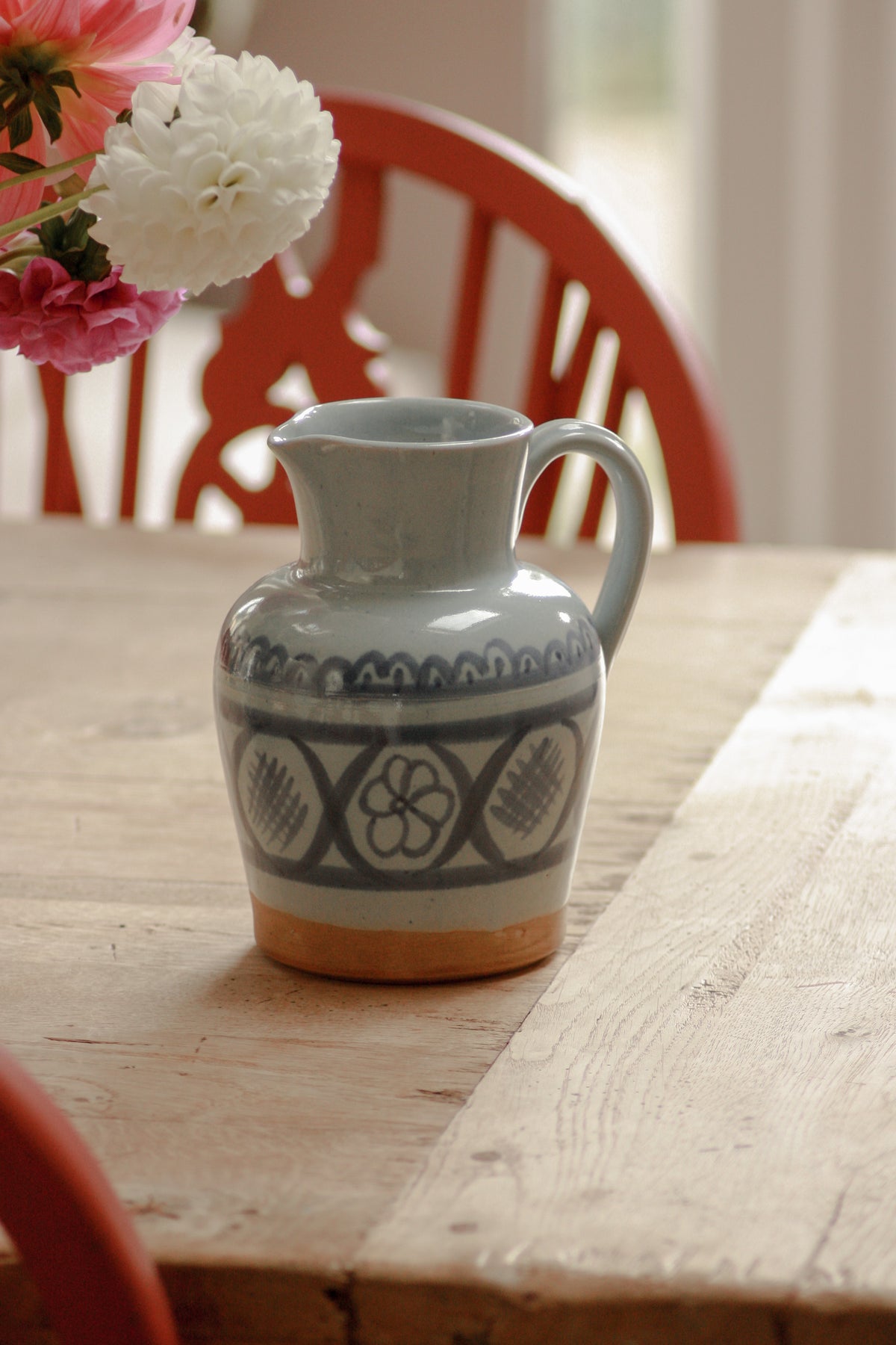 Vintage Buchan blue on blue pottery pitcher