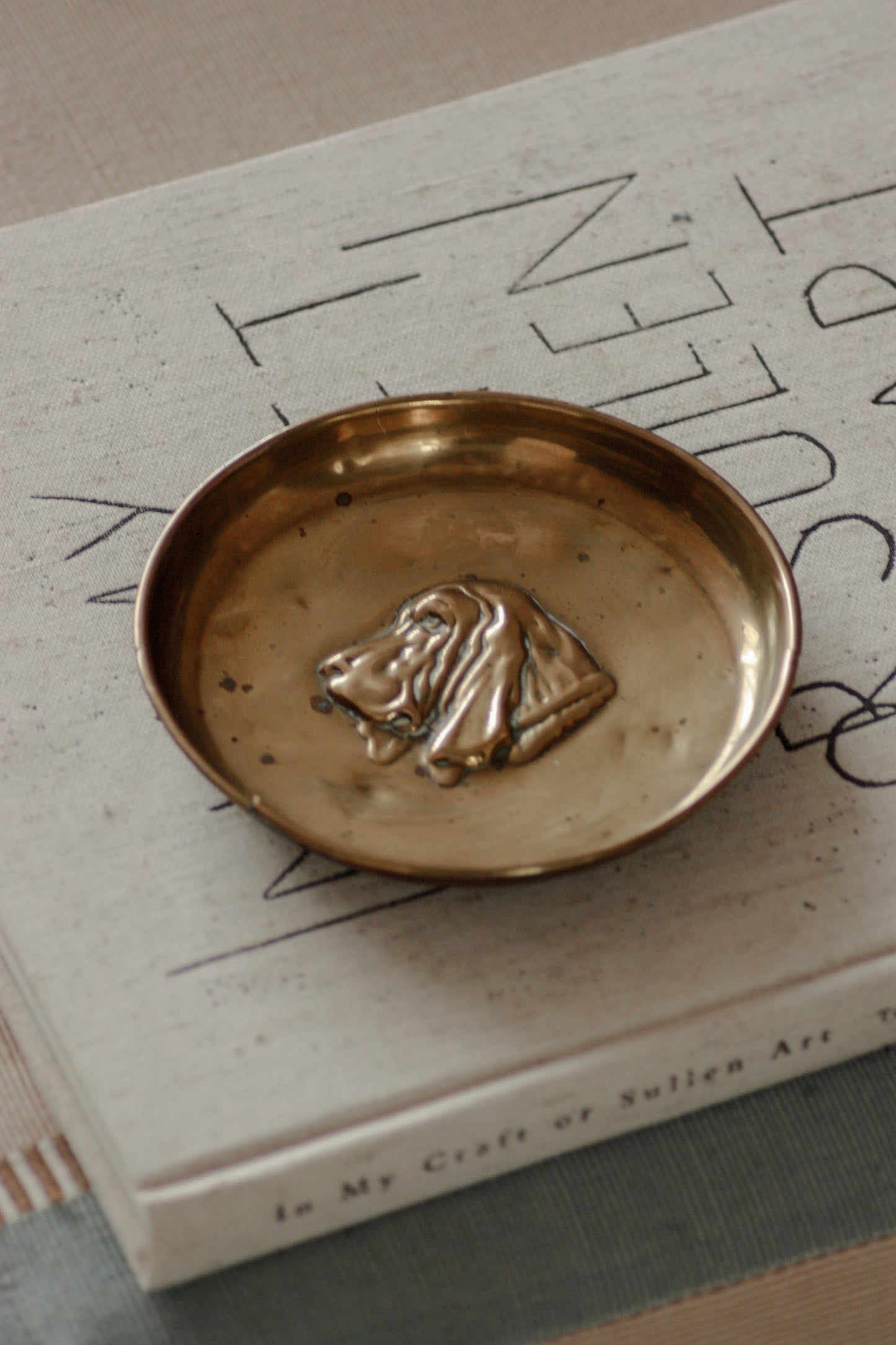 Vintage brass basset hound dish