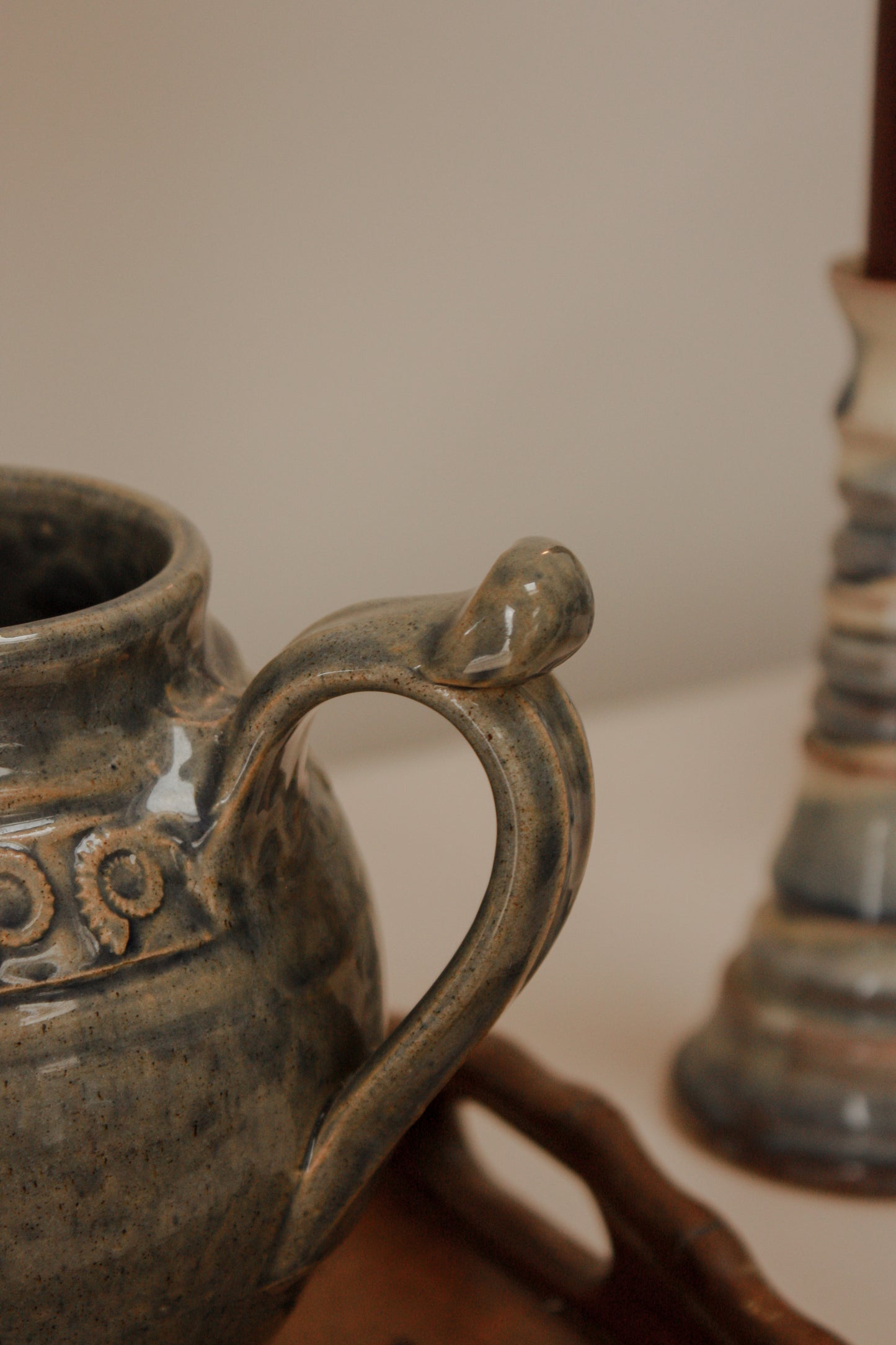 Studio pottery ammonite pitcher