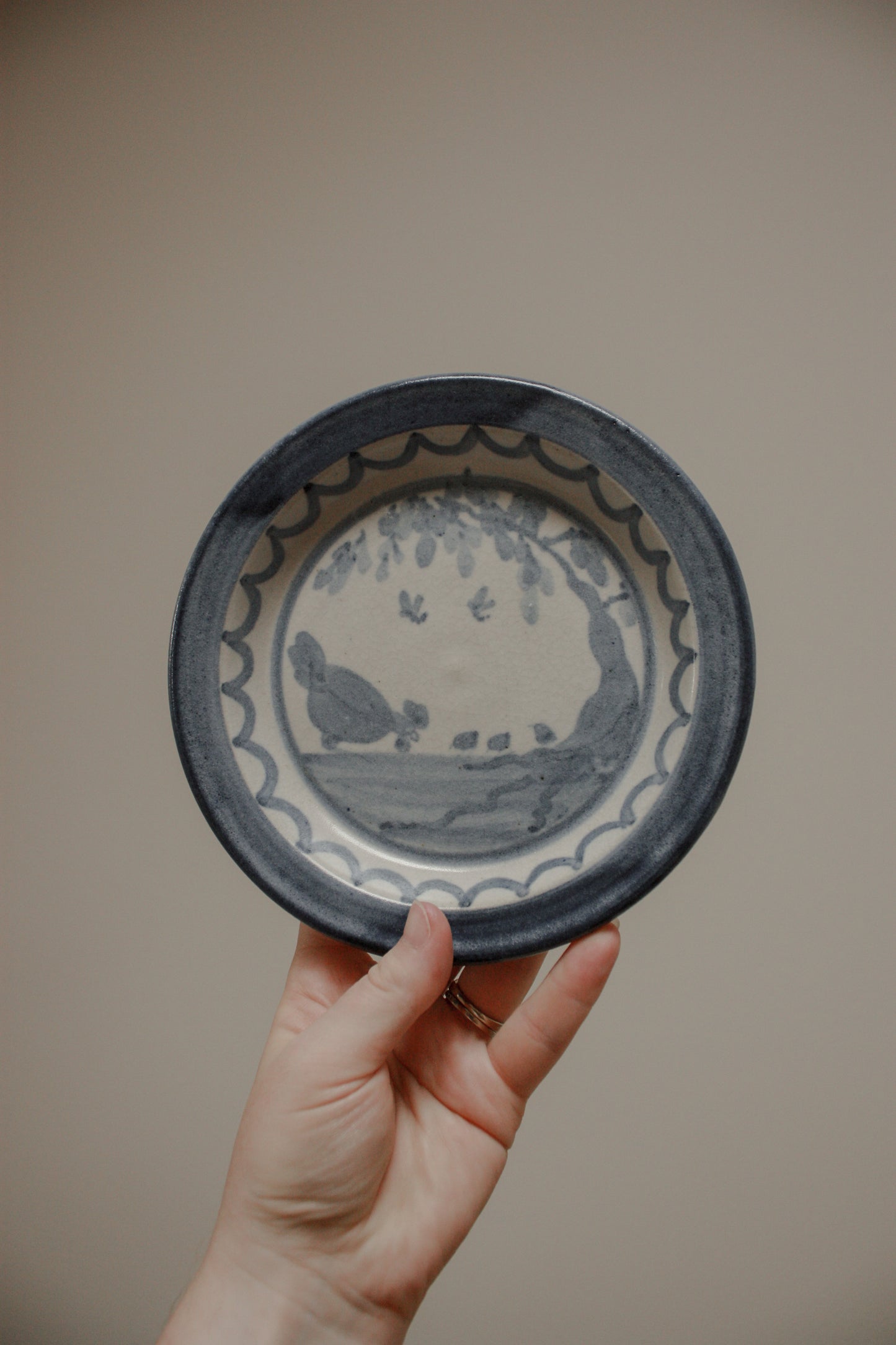 Vintage Jonathan Russell studio pottery plate - mother hen