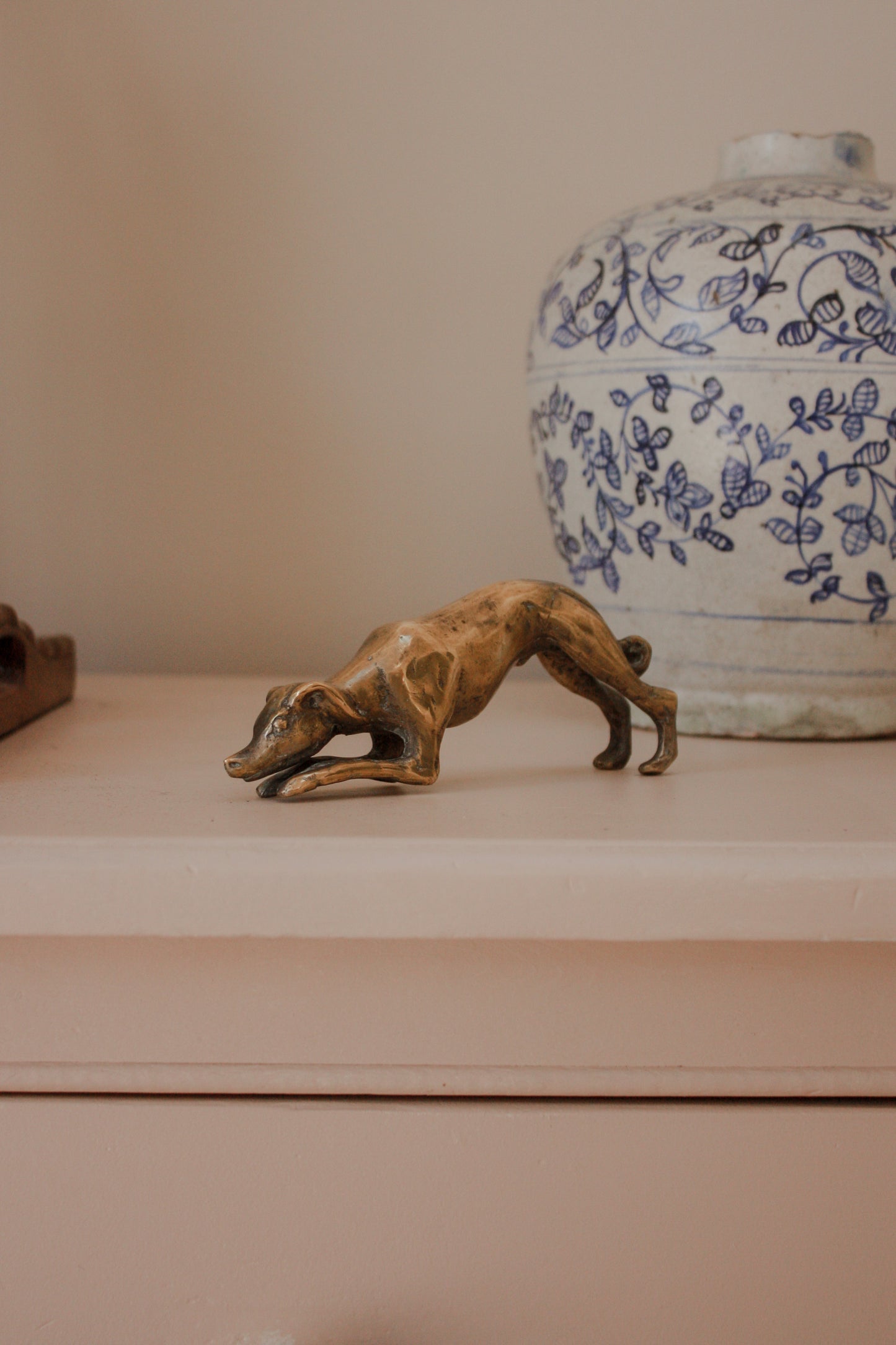 Vintage sculptural brass greyhound - playful