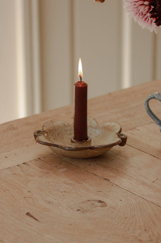 Vintage naive art pottery scalloped candleholder