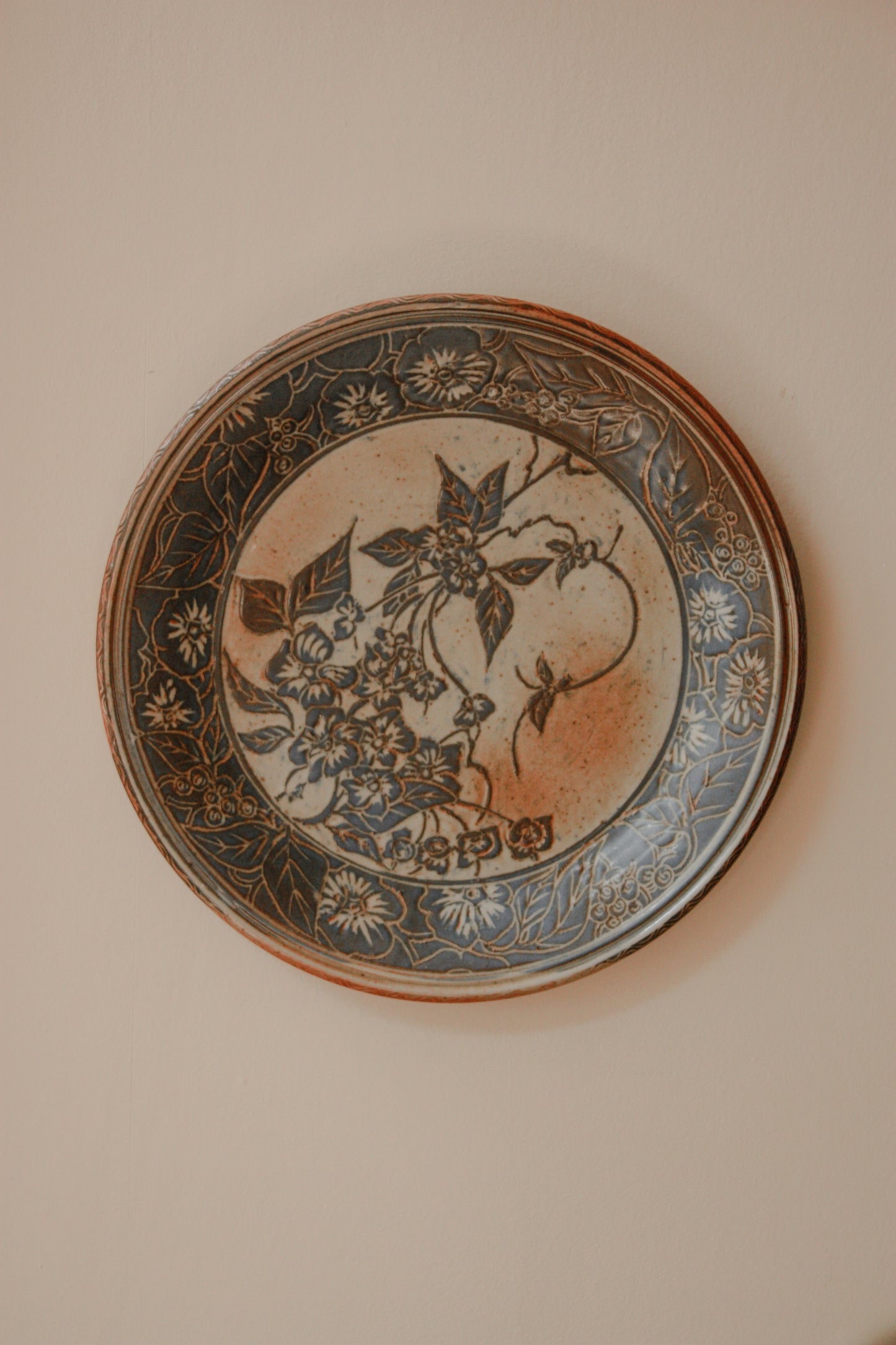 Vintage large art pottery floral wall plate