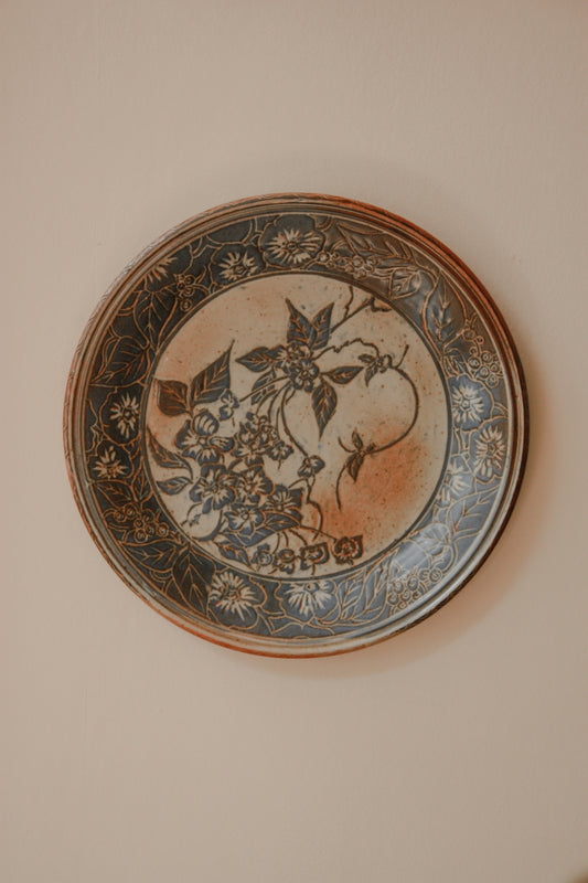 Vintage large art pottery floral wall plate