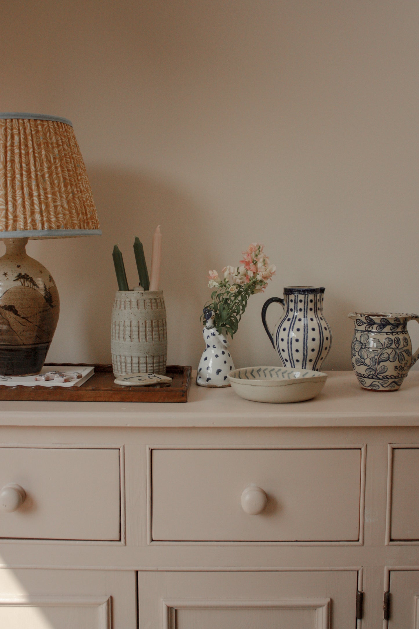 Vintage blue and white pottery pitcher
