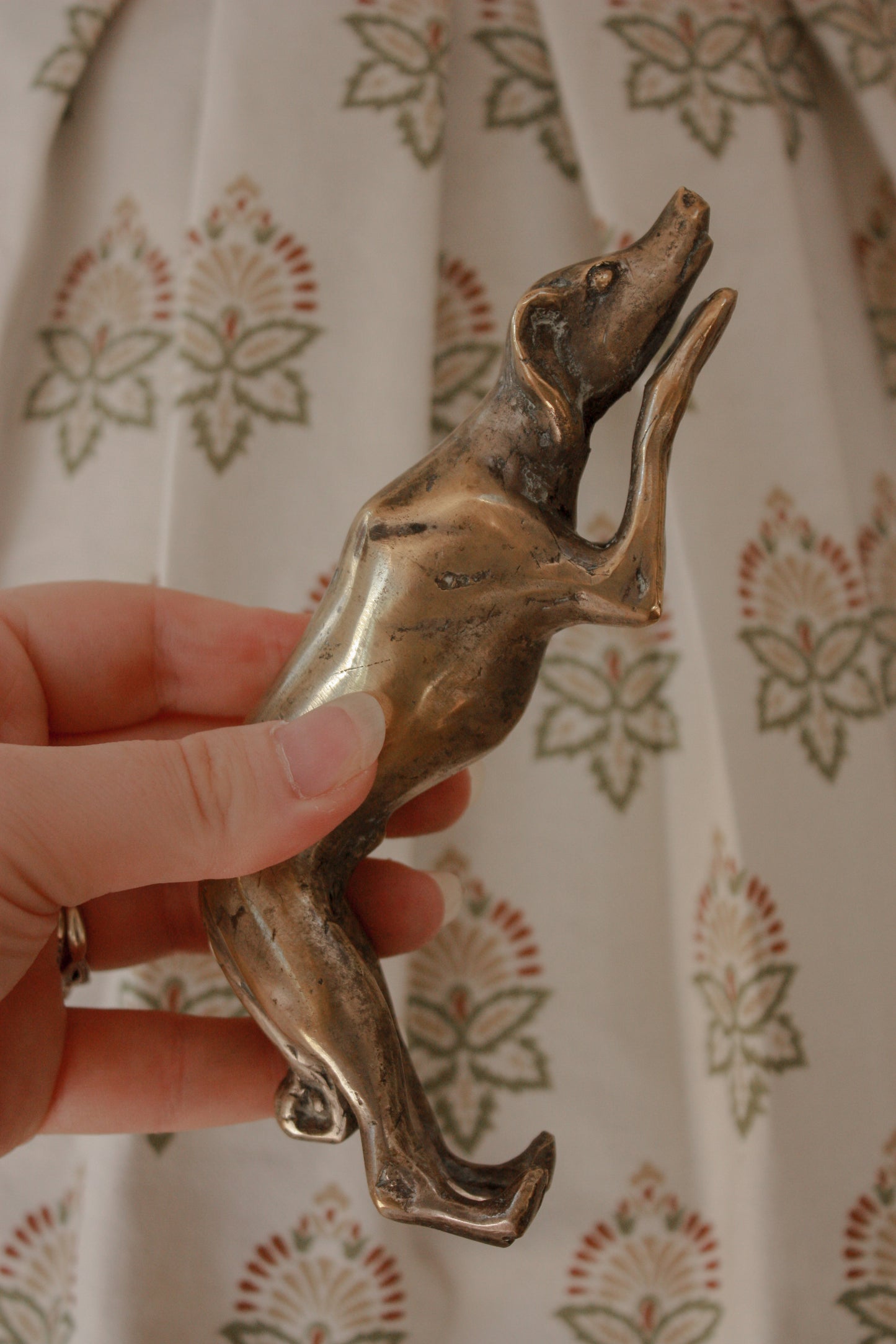 Vintage sculptural brass greyhound - playful