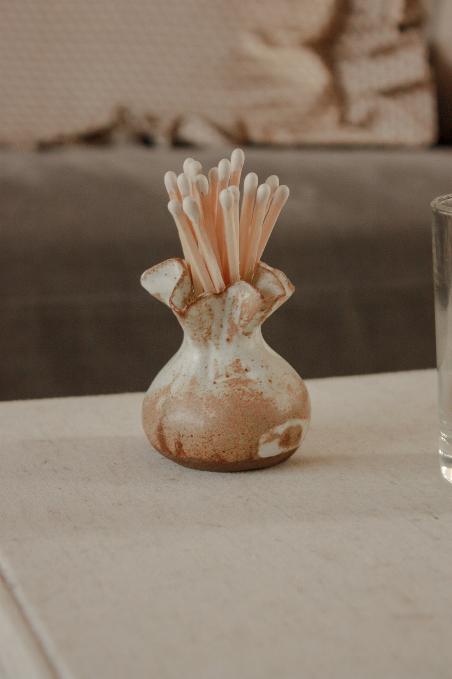 Studio pottery organic ruffle rim pot