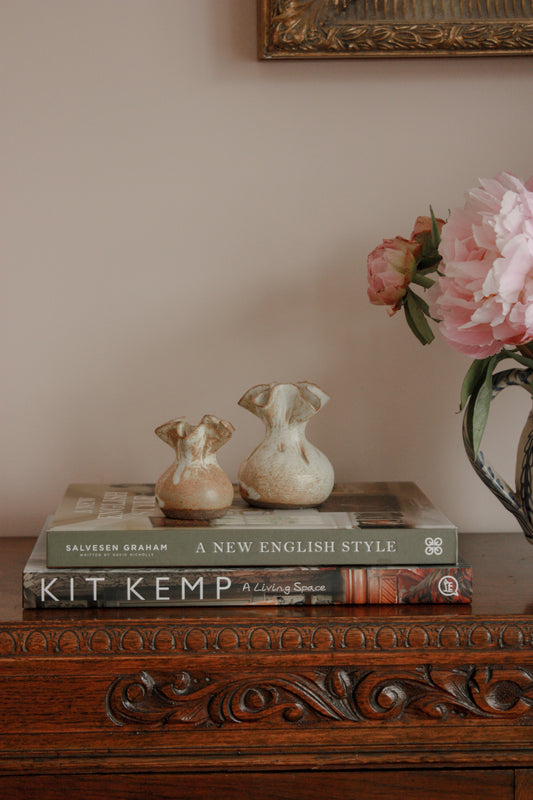 Pair vintage sculptural ruffle rim bud vases