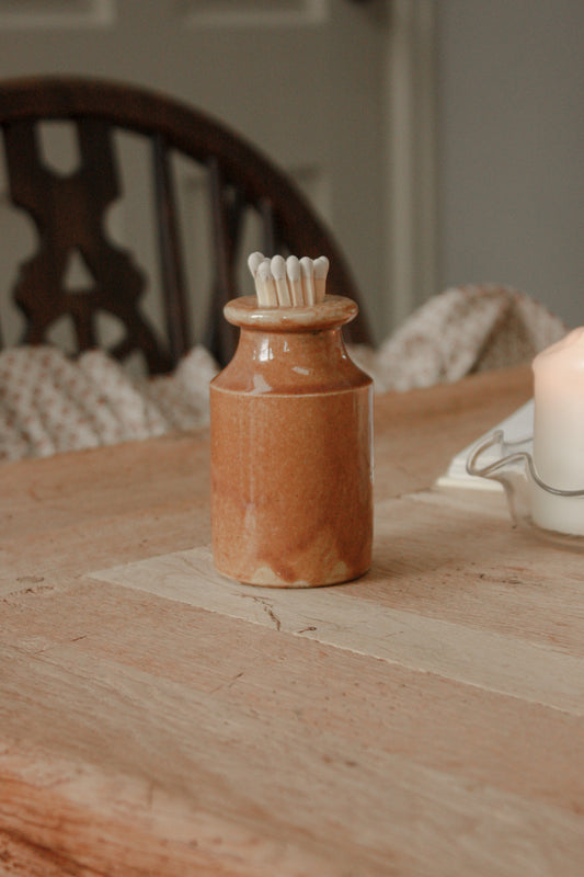 Vintage stoneware bottle match pot - rust